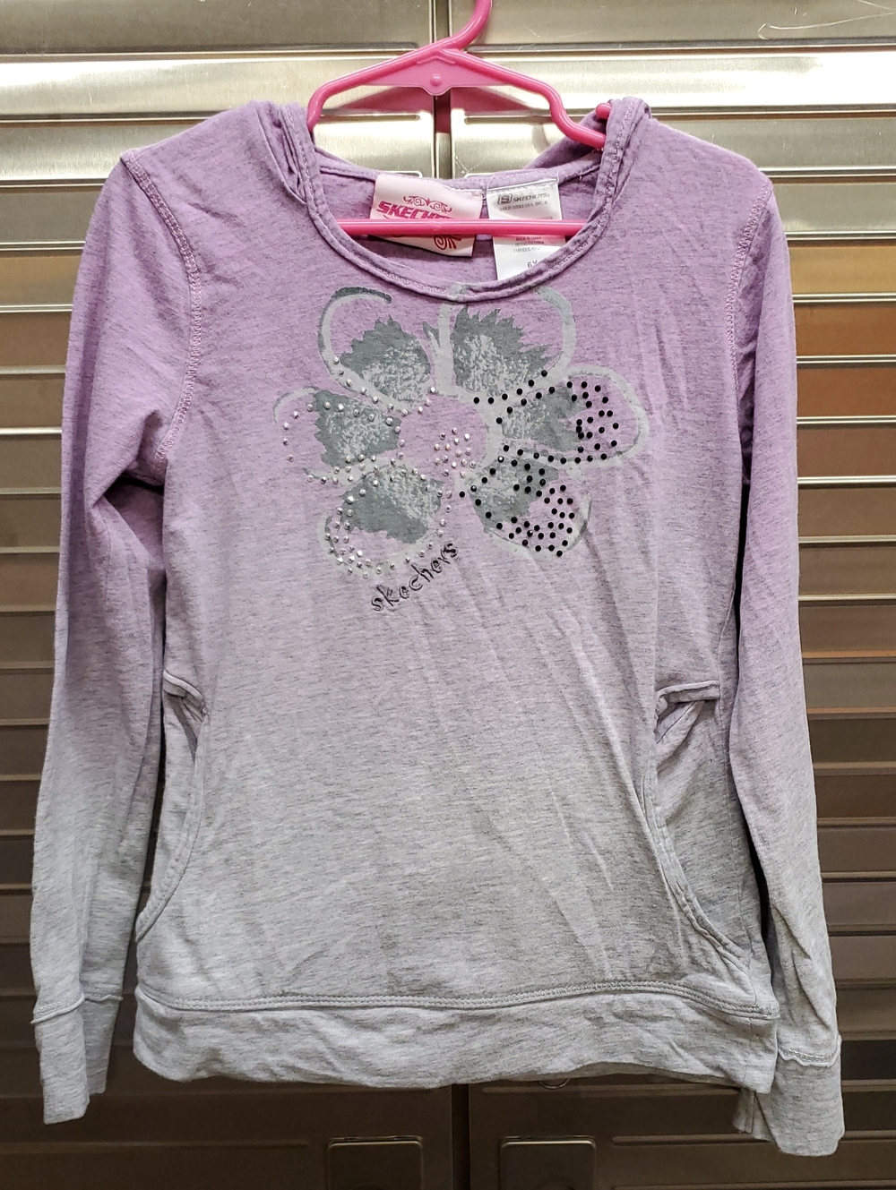 Skechers Little Girls Lavender Ombre Hoodie Floral Sequin Accent